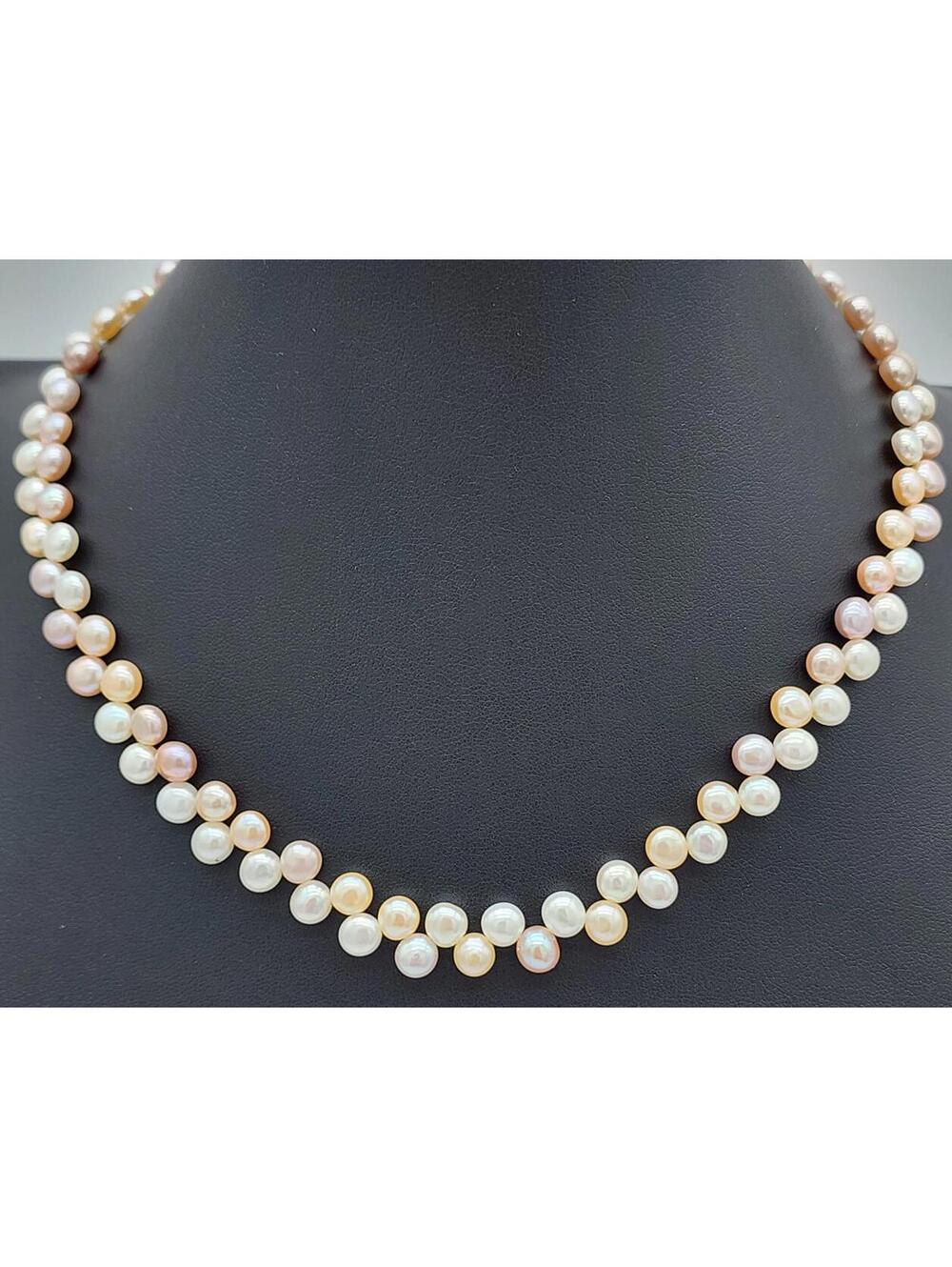 Genuine Cultured Pink, Cream, Peach & Lavender Pearl Necklace 925 Stardust Clasp